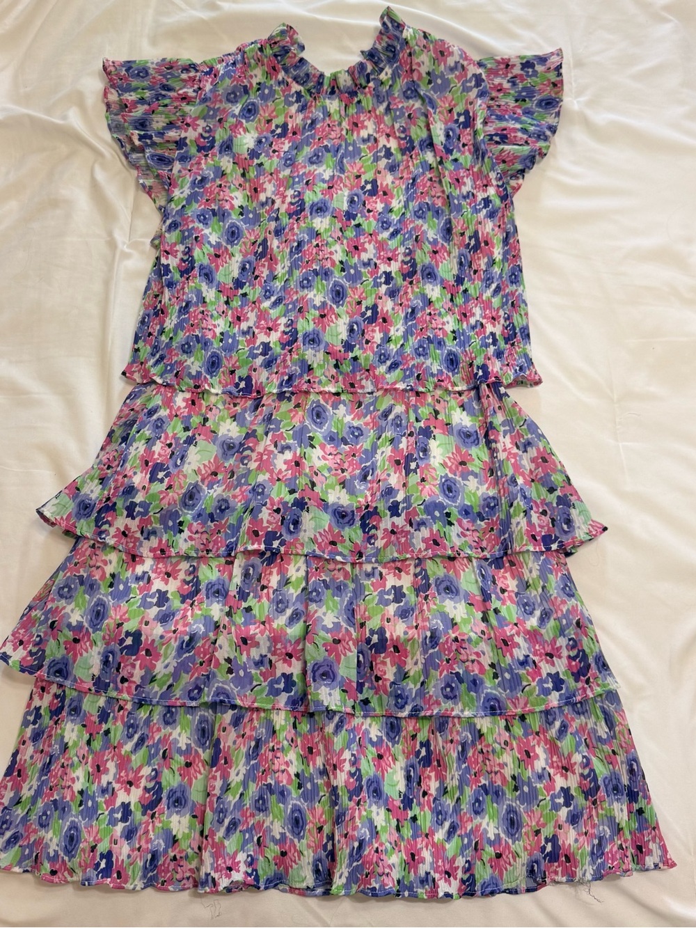 She + Sky Floral Smocked Bodice Dress — Pink, Purple & Green